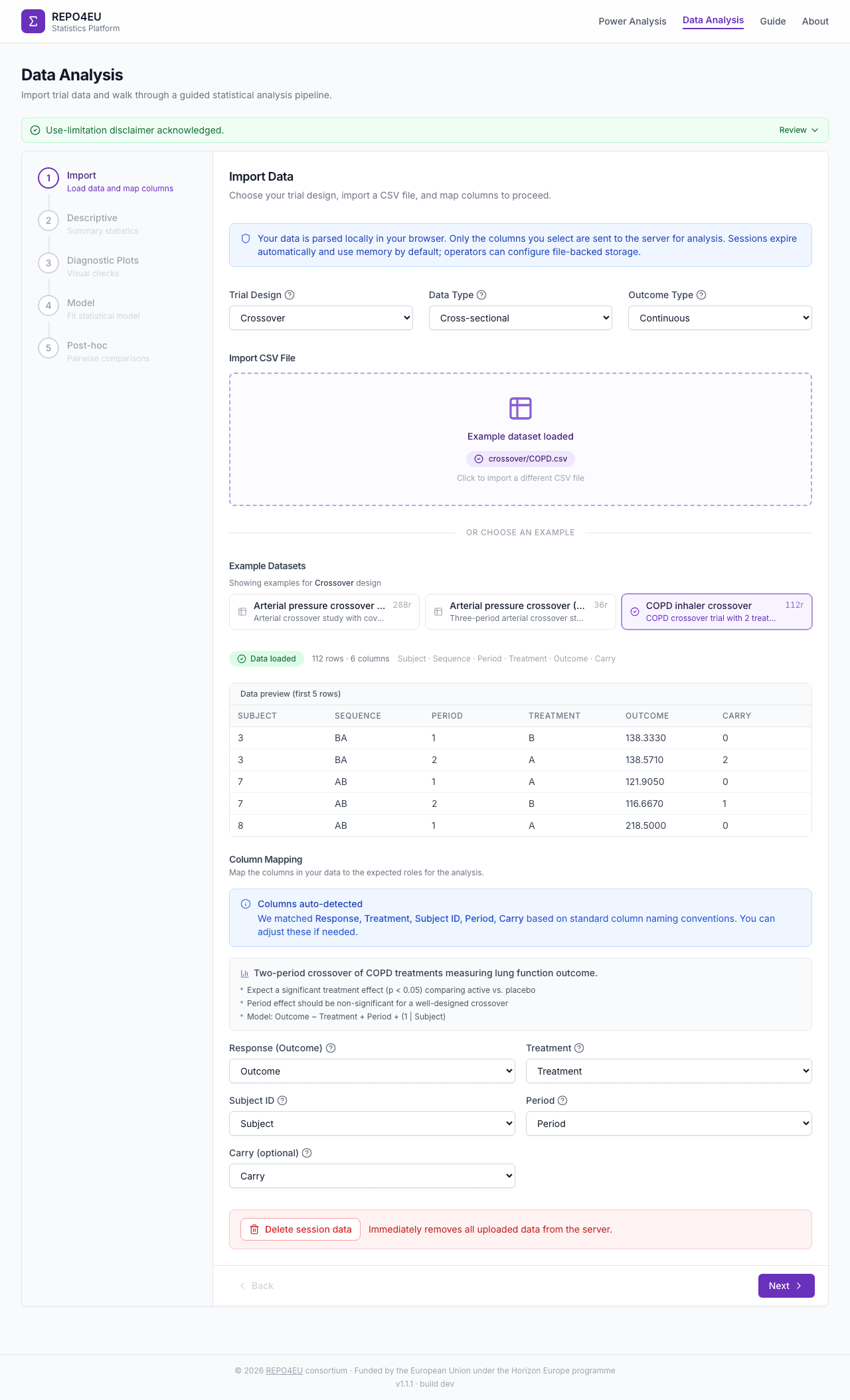 Column mapping dropdowns